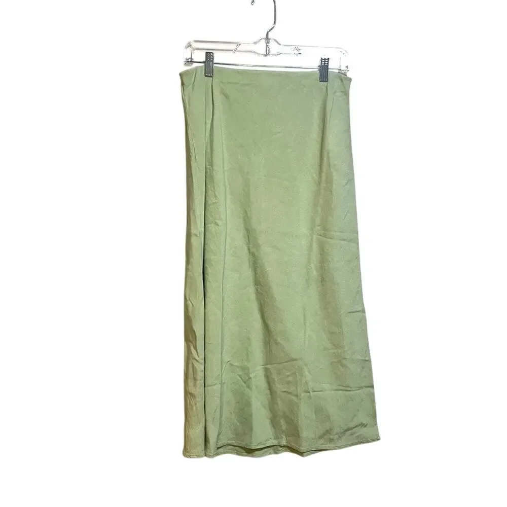 Madewell Light Green Layton Midi Slip Skirt SZ 6 NWT Linen Twee Modest Twill - Picture 2 of 12